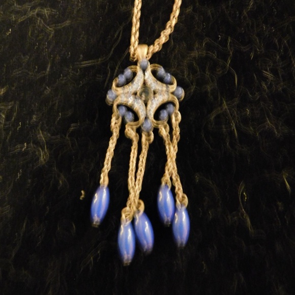 Blue Dangle Earrings and Necklace Set - Picture 3 of 4